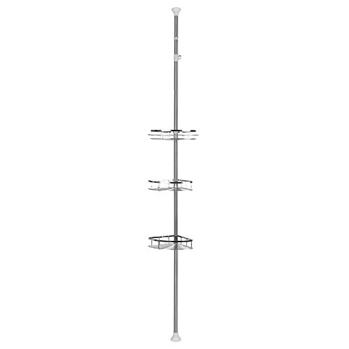 THINFAR Duschregal, Teleskop Duschregal Edelstahl rostfrei höhenverstellbar 110-280 cm, Badregal mit 3/4 Tabletts, Duschecke, kein Bohren notwendig (3 Stufen) von THINFAR