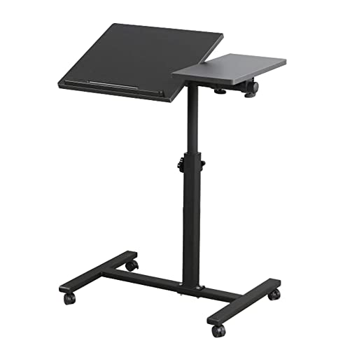 THINFAR Laptop-Schreibtisch, Rolltisch, Betttisch mit Rollen, Computertisch, Arbeitsplatz – Dichtering + Stahl, 22,1 x 14,7 x 32,7 – 35,4 Zoll (Schwarz, 60 x 34,5 x 58/90 cm) von THINFAR