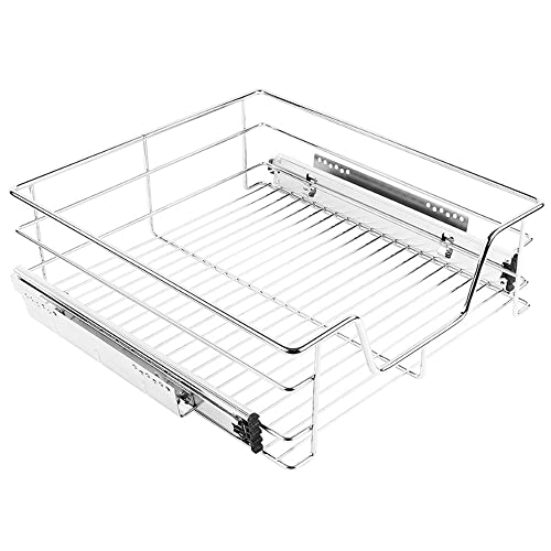 THINFAR Teleskopschublade aus verchromtem Metall für die Küche, Aufbewahrungsschrank, ausziehbarer Korb aus Edelstahl (1 Stück, 39 x 14 x 44 cm) von THINFAR