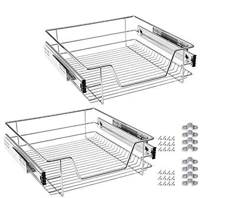 THINFAR Teleskopschublade aus verchromtem Metall für die Küche, Aufbewahrungsschrank, ausziehbarer Korb aus Edelstahl (2 Stück, 39 x 14 x 44 cm) von THINFAR
