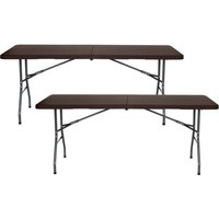 Thinia Home - 2er-Pack rechteckige, klappbare Catering-Tische mit Rattan-Effekt, 180 x 74 cm von THINIA HOME