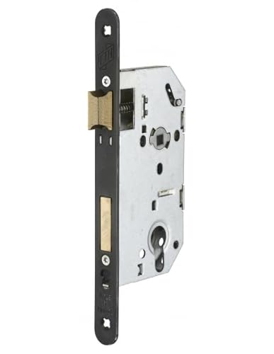 FTH – Einbauschlosskasten FTH SE 50 mit Rückruf der Halbdrehung durch Schlüssel, Achse 50 mm, Achsabstand 70 mm, quadratisch 7 mm, Stulp verchromt, mattschwarz mit runden Enden von FTH