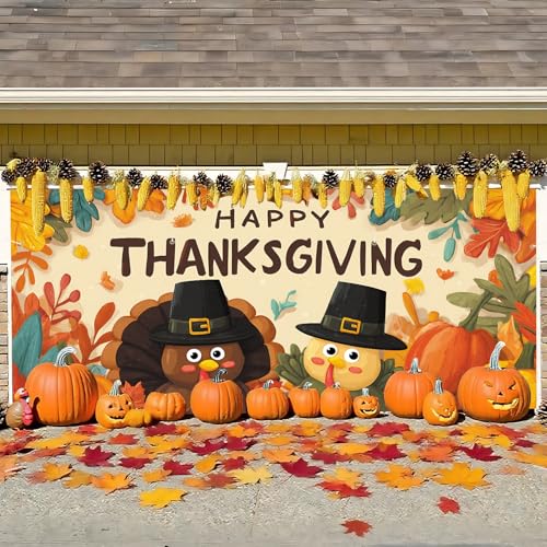 Garagentor-Banner, Herbstdekoration mit Truthahn und Kürbis, Thanksgiving-Party-Dekorationen, Outdoor-Banner für Zuhause, Veranda, Garage und Hof, 3,5 x 1,8 m Garagentor-Banner, Herbstdekoration mit Truthahn und Kürbis, Thanksgiving-Party-Dekorationen, Outdoor-Banner für Zuhause, Veranda, Garage und Hof, 3,5 x 1,8 m von THISFIND