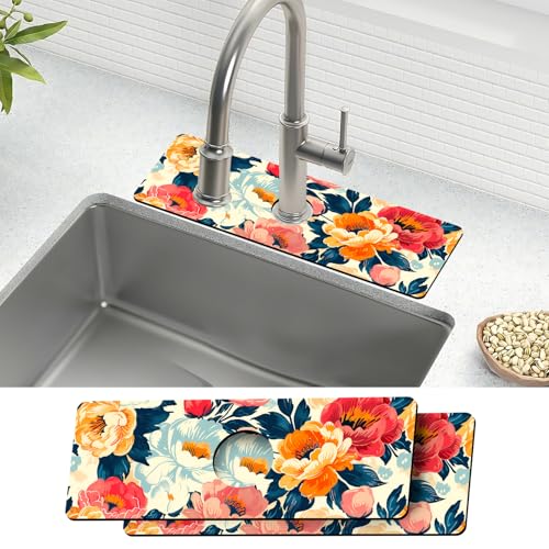 Super saugfähige Spülbeckenmatten, schnell trocknender Spritzschutz für Küchenarmatur, Arbeitsplatte und Badezimmer, 38,1 x 14,9 cm, Blume, 38,1 x 14,9 cm, 2 Stück Super saugfähige Spülbeckenmatten, schnell trocknender Spritzschutz für Küchenarmatur, Arbeitsplatte und Badezimmer, 38,1 x 14,9 cm, Blume, 38,1 x 14,9 cm, 2 Stück von THISFIND