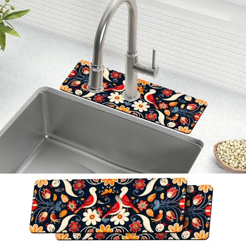 Super saugfähige Spülbeckenmatten, schnell trocknender Spritzschutz für Küchenarmatur, Arbeitsplatte und Badezimmer, 38,1 x 14,9 cm, Elster, 38,1 x 14,9 cm, 2 Stück von THISFIND