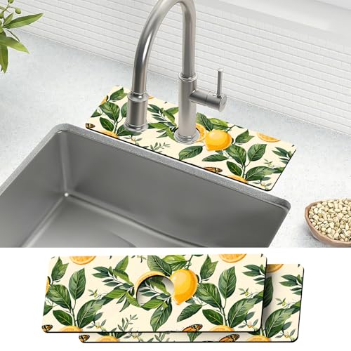 Super saugfähige Spülbeckenmatten, schnell trocknender Spritzschutz für Küchenarmatur, Arbeitsplatte und Badezimmer, 38,1 x 14,9 cm, Zitrone, 38,1 x 14,9 cm, 2 Stück von THISFIND