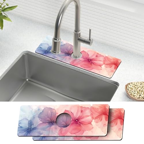 Super saugfähige Spülbeckenmatten – schnell trocknender Spritzschutz für Küchenarmatur, Arbeitsplatte und Badezimmer, 38,1 x 14,9 cm (Blumen-17,8 x 14,9 cm) von THISFIND