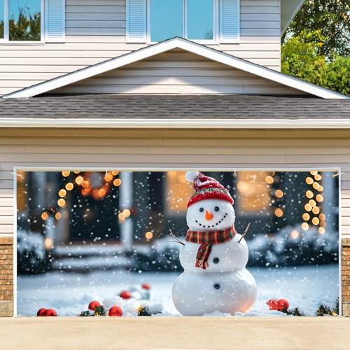 THISFIND Weihnachts-Garagentor-Abdeckung, 1,8 x 3,5 m, Weihnachtsdekoration, Garagentor-Banner für den Außenbereich, Frohe Weihnachten, Dekoration (Schneemann) von THISFIND