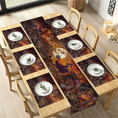 Tischläufer und Tischsets 4er oder 6er Set, Feiertags-Dekoration für drinnen und draußen, Tischdekoration für Zuhause (95, 6er Set) von THISFIND