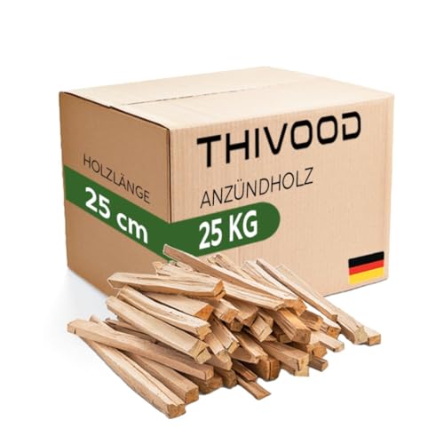THIVOOD Anzündholz 25 cm - 25 KG Anfeuerholz für zu Hause - trockener Kaminanzünder - ofenfertiges Brennholz aus Kastanie und Zedernholz - Holz für Feuerschale, Pizzaofen, Grill und Kamin von THIVOOD