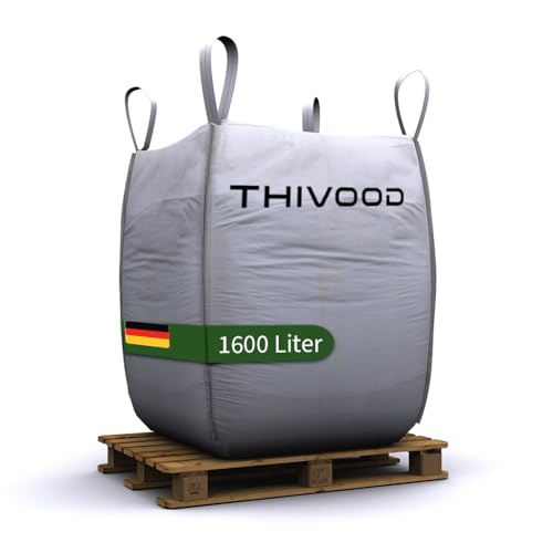 THIVOOD Hackschnitzel 1600 Liter für den Garten - Ideal für Hackschnitzelheizung und als Anzünder - trockene Kiefer Holzhackschnitzel - Rindenmulch-Ersatz für Spielplatz, Gartenwege und Beete von THIVOOD