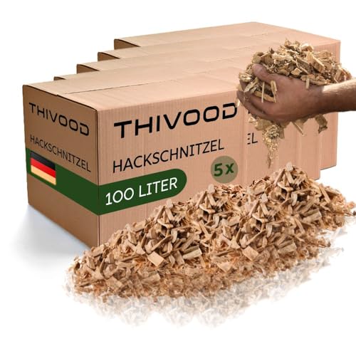 THIVOOD Hackschnitzel 500 Liter für den Garten - Ideal für Hackschnitzelheizung und als Anzünder - trockene Kiefer Holzhackschnitzel - Rindenmulch-Ersatz für Spielplatz, Gartenwege und Beete THIVOOD Hackschnitzel 500 Liter für den Garten - Ideal für Hackschnitzelheizung und als Anzünder - trockene Kiefer Holzhackschnitzel - Rindenmulch-Ersatz für Spielplatz, Gartenwege und Beete von THIVOOD