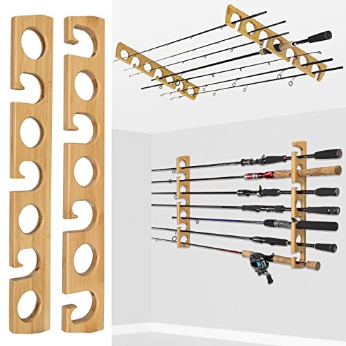 THKFISH Rutenständer Angelruten Angelrutenhalter für Garage Holz Angelstange Wand Rack Store 7 Angelrute Combos,1 Paar Horizontale oder Deckenstangen Rack THKFISH Rutenständer Angelruten Angelrutenhalter für Garage Holz Angelstange Wand Rack Store 7 Angelrute Combos,1 Paar Horizontale oder Deckenstangen Rack von THKFISH