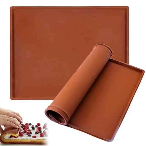 Backmatte Silikon, 30x40cm 2 Stück Rollmatte Schokoladenbraun Hochwertige Backmatte aus Silikon Antihaft Backform für Kuchen Plätzchen Teig Ausrollen Backzubehör von THKO