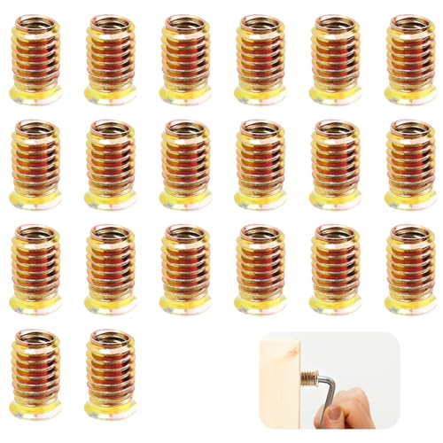 Einschraubmutter M10x25 Mm 20pcs, Gewindeeinsatz Holz aus Metall Rampamuffe Set Flachkopf Eindrehmuffe Aus Zinklegierung Einschraubhülse Einschraubgewinde Innensechskant Muttern Für Holzmöbel von THKO