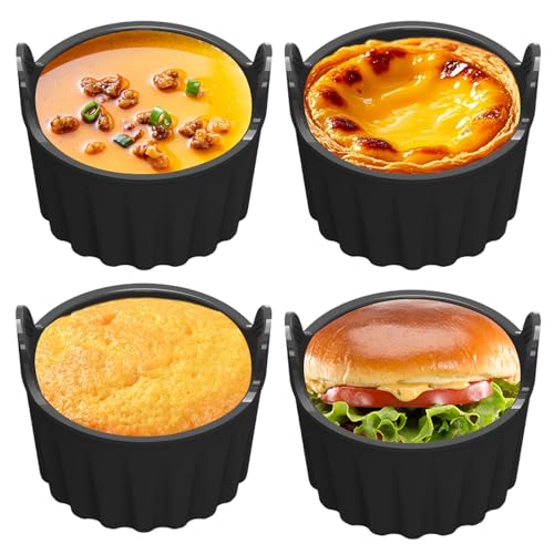 THKO Silikonform Heißluftfritteuse, 4 Stück Schwarz Antihaft Silikon Kuchenformen Eierkuchen Backform Für Heißluftfritteuse Zubehör Perfekt Für Luftfritteuse Einsatz von THKO