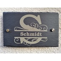 Türschild Aus Schiefer Mit Gravur/Lasergravur/Eingang/Personalisiert/Hausschild Abstandhalter Edelstahl Türschild Aus Schiefer Mit Gravur/Lasergravur/Eingang/Personalisiert/Hausschild Abstandhalter Edelstahl von THKreativDesign