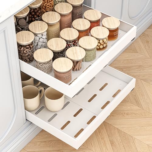 THMINS 2 Pack Ausziehbare Schublade Küche, 42 cm Tief, Erweiterbar (32–52 cm), Robuste Ausziehschubladen, Ausziehbare Schubladen Für Schränke, Geeignet Zur Aufbewahrung in Der Küche (Weiß) von THMINS
