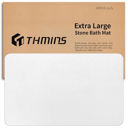 THMINS Große Diatomeenerde Stein Badematte 60x39 cm, rutschfest, Super Saugfähig, Schnelltrocknend für Badezimmer/Küche, Einfach zu Reinigen von THMINS