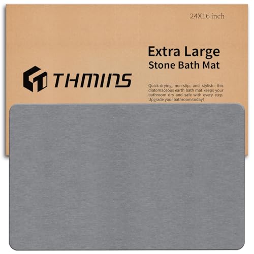 THMINS Große Diatomeenerde Stein Badematte 60x39 cm, rutschfest, Super Saugfähig, Schnelltrocknend für Badezimmer/Küche, Einfach zu Reinigen von THMINS