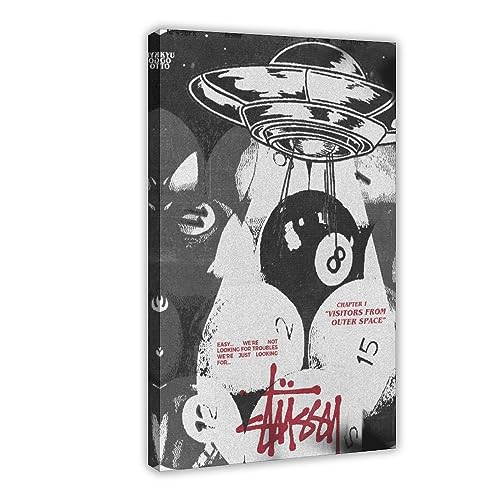 THNIKK Stussy Retro Schwarz-Weiß Mode Dekoration Kunst Poster Leinwand Poster Wandkunst Dekor Druck Bild Gemälde für Wohnzimmer Schlafzimmer Dekoration Rahmenstil 30 x 45 cm von THNIKK