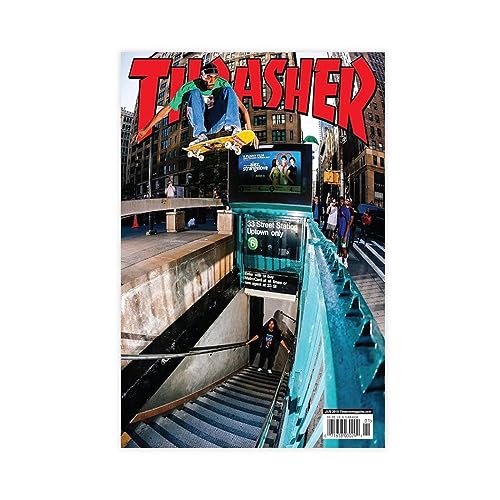 Thrasher Magazin Poster Januar 2019 Tyshawn Jones Ollie in Midtown Manhattan Art Wall Deco Poster Leinwand Poster Wandkunst Dekor Druck Bild Gemälde für Wohnzimmer Schlafzimmer Dekoration Unrahmensty von THNIKK