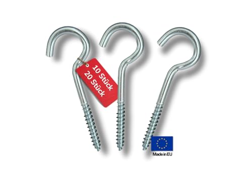 THOMCE Robuste Schraubhaken verzinkt 10 Stück 4x65mm Deckenhaken hergestellt in der EU Hakenschraube für Ordnung mit System Rundhaken geeignet für Gipskarton oder Holzbalken (10, 4 * 65mm) von THOMCE