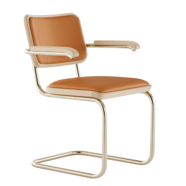 JS. THONET S 64 P NORDIC 02 | Eiche weiß pigmentiert | Leder burnt walnut | S... von THONET