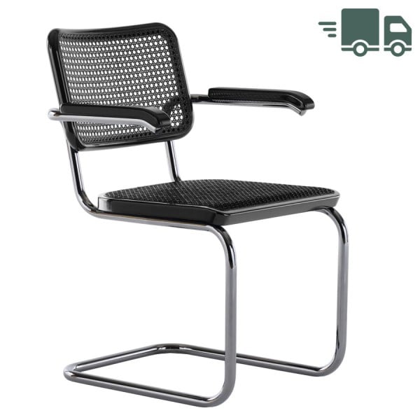 JS. THONET S 64 V SERIOUS 05 | Buche schwarz Hochglanzlack | Stahlrohr-Freisc... von THONET