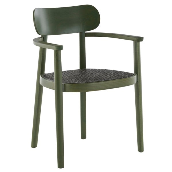 THONET 118 FV Holzstuhl Dark Melange mit Armlehnen | Rohrgeflecht-Sitz | Buch... von THONET