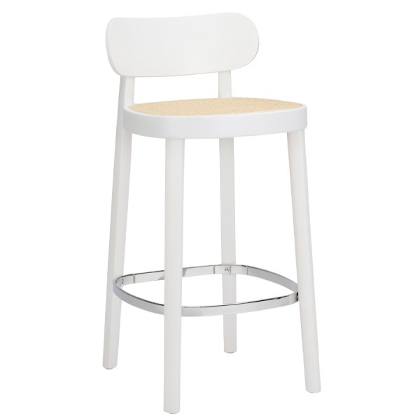 THONET 118 H Barhocker | Rohrgeflecht-Sitz | Buche gebeizt weiß lasiert von THONET