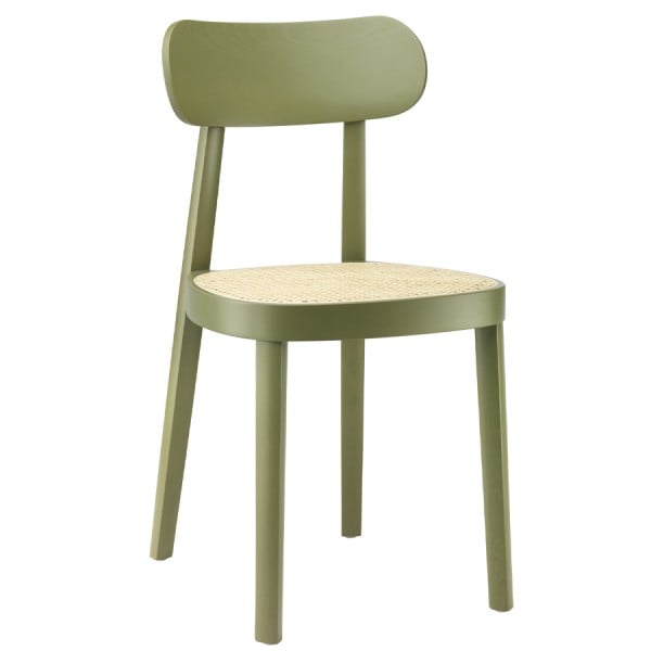 THONET 118 Holzstuhl | Rohrgeflecht-Sitz | Buche gebeizt olivgrün von THONET