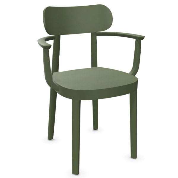 THONET 118 MF Holzstuhl mit Armlehnen | Muldensitz | Buche gebeizt olivgrün von THONET