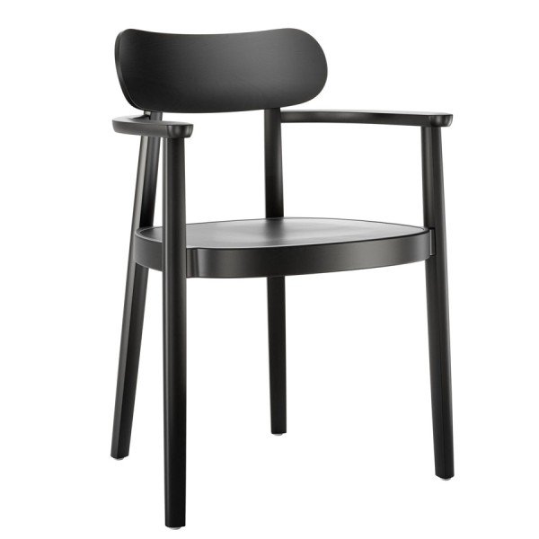 THONET 118 MFV Holzstuhl mit Armlehnen | Muldensitz | Buche gebeizt schwarz THONET 118 MFV Holzstuhl mit Armlehnen | Muldensitz | Buche gebeizt schwarz von THONET