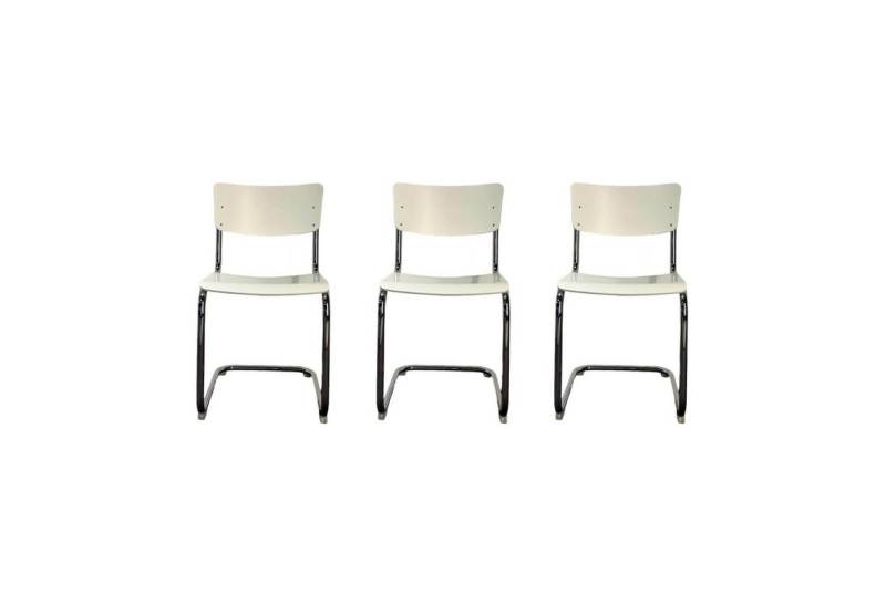 THONET Essgruppe 3-er Set Freischwinger Stuhl S43 Decklackiert 9010 Weiss von THONET