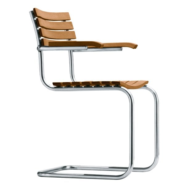 THONET S 40 F Gartenstuhl Stahlrohr-Freischwinger mit Armlehnen | Gestell ver... von THONET