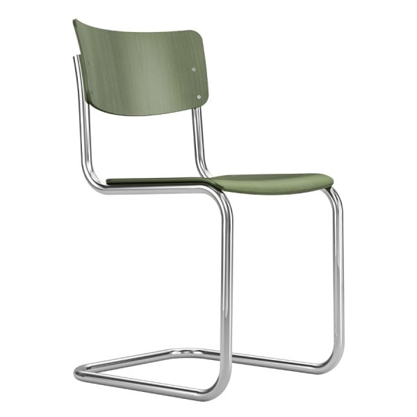 THONET S 43 | Olivgrün | Stahlrohr-Freischwinger | Gestell verchromt von THONET