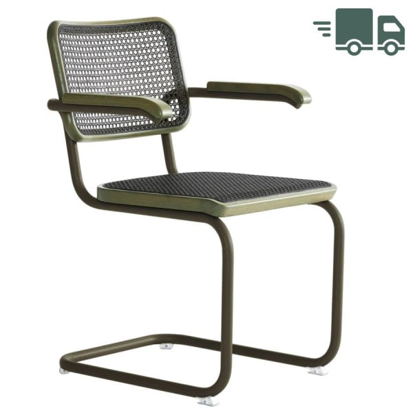 THONET S 64 V Dark Melange graugrün | Stahlrohr-Freischwinger mit Armlehnen |... von THONET