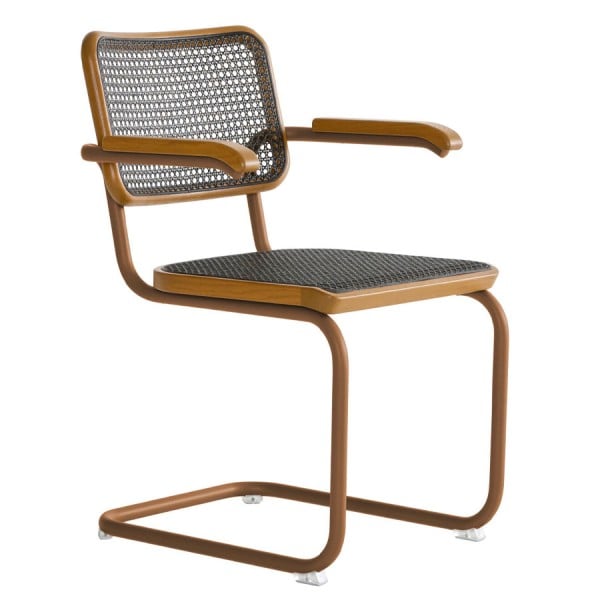 THONET S 64 V Dark Melange ocker | Stahlrohr-Freischwinger mit Armlehnen | Ge... von THONET