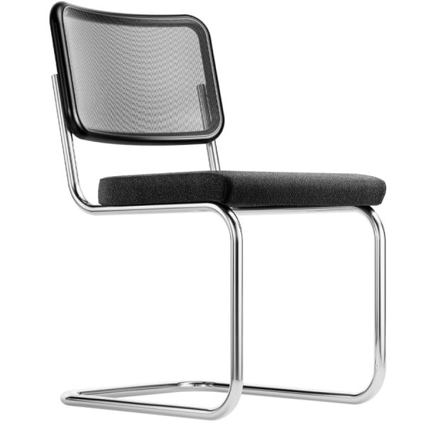 THONET Stahlrohr-Freischwinger S 32 SPVN | Sitz schwarz | Netzrücken | Sitz v... von THONET