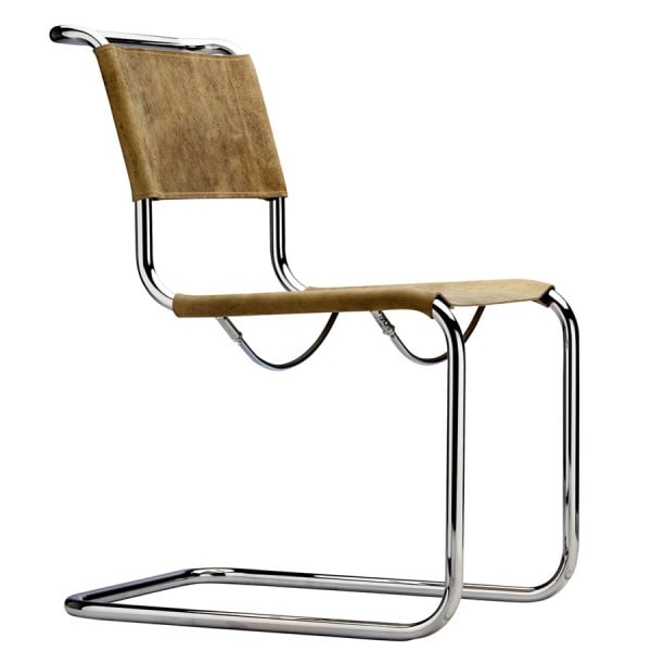 THONET Stahlrohr-Freischwinger S 33 | Sitz und Rücken Büffelleder | Gestell c... von THONET