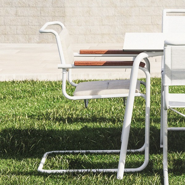 THONET Stahlrohr-Freischwinger S 34 N Outdoor mit Armlehnen Irokko | Weiß von THONET