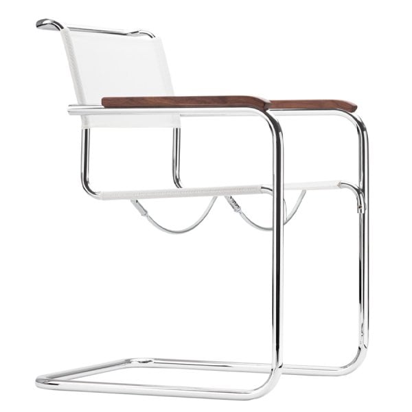 THONET Stahlrohr-Freischwinger S 34 N mit Armlehnen | Netzbespannung weiß | G... von THONET