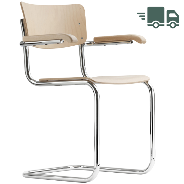 THONET S 43 F | Buche natur | Stahlrohr-Freischwinger mit Armlehnen | Gestell... von THONET