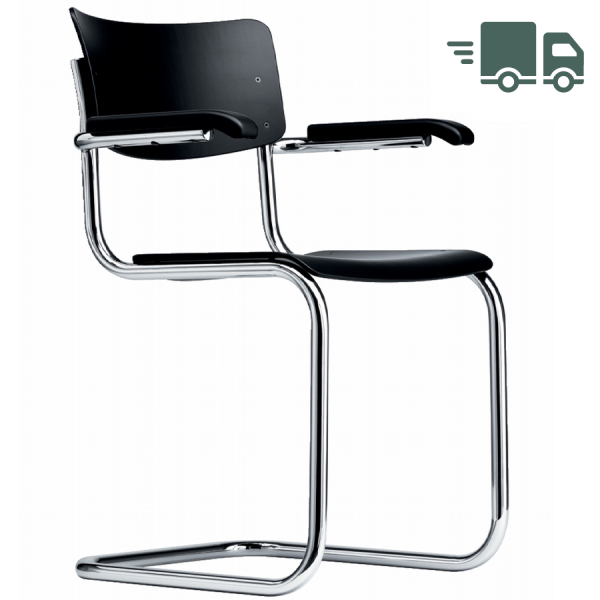 THONET S 43 F | Buche schwarz gebeizt | Stahlrohr-Freischwinger mit Armlehnen... von THONET