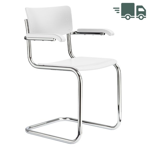 THONET S 43 F | Buche weiß decklackiert | Stahlrohr-Freischwinger mit Armlehn... von THONET