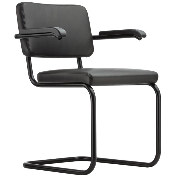 THONET Stahlrohr-Freischwinger S 64 PV | Polstersitz Nappa Naturleder schwarz... von THONET