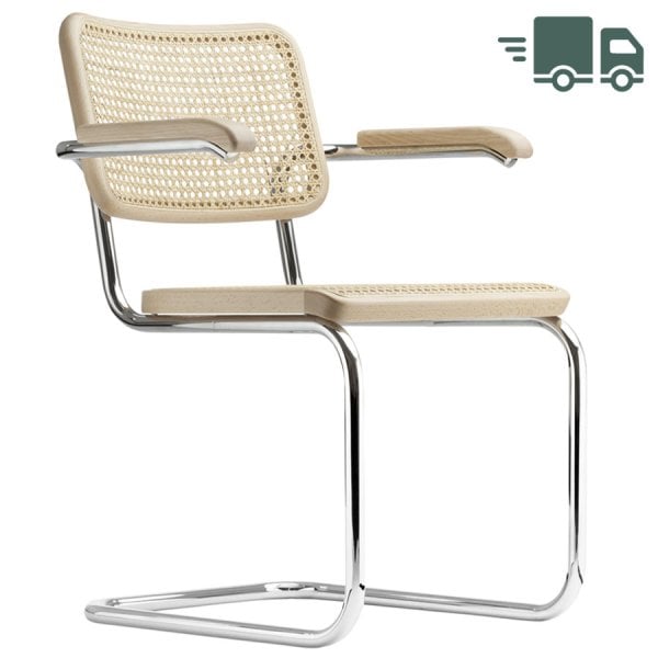 THONET S 64 V | Buche natur | Stahlrohr-Freischwinger mit Armlehnen | Gestell... von THONET