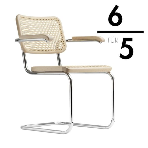 THONET S 64 V | Buche natur | Stahlrohr-Freischwinger mit Armlehnen | Gestell... von THONET