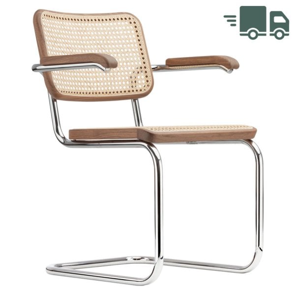 THONET S 64 V | Nussbaum Pure Materials | Stahlrohr-Freischwinger mit Armlehn... von THONET